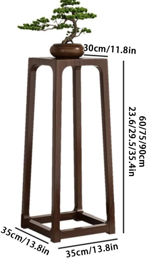 Solid Wood Plant Stand Indoor, Floor-Standing Plant Shelf with Storage, Tall Side Table with Mortise and Tenon Joint, Retro Style Accent Table for Small Spaces(Natural,90cm-35.4in)