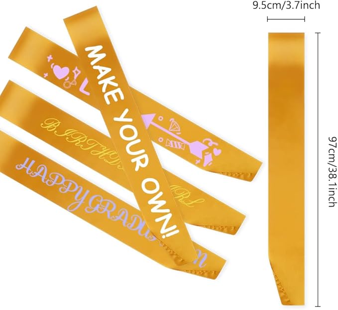 12 Pcs Sash Blank Satin Sash Party Favors Plain Sash Pageant Sash Dark Yellow Sash Sashes for Birthday, Wedding, Graduation, DIY, Beauty Pageant, Hen Party, Homecoming, Make Your Own Sash
