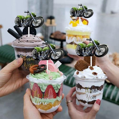 Motorcycle Cupcake Topper,Dessert Cupcake Topper Motorcycle Rider Racing Sport Theme Decor Supplies Boy Man Happy Birthday Party Decorations 18pcs (Green)