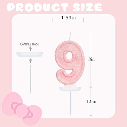 Pink Birthday Candles - Number 9 Candle for 9th Birthday Decorations for Girls, Pink Cake Decorations Sweet Birthday Decorations Girl