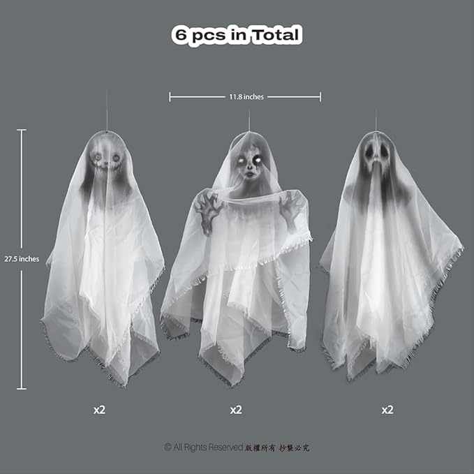 Cheerland Hanging Ghost Halloween Decoration Creepy Floating Ghost Garland Flying Ghouls for Haunted Mansion House Horror Parties Spooky Birthday Party Banner Scary Terror Fabric Yard Decor