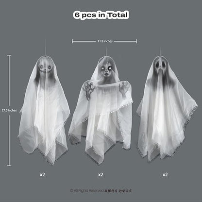 Cheerland Hanging Ghost Halloween Decoration Creepy Floating Ghost Garland Flying Ghouls for Haunted Mansion House Horror Parties Spooky Birthday Party Banner Scary Terror Fabric Yard Decor