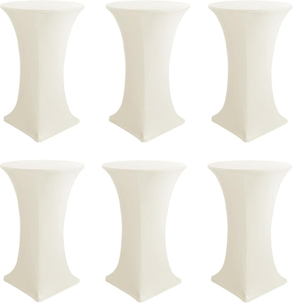 Cocktail Table Covers-Spandex Round High Top Table Cloths 6 Pack 32x43 Inch-Cream Stretch Fitted Bar Tall Tablecloth for Pub Bistro Highboy Party Event Banquet Height Folding Satnding Tables