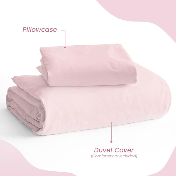 SANDJEST Pink Duvet Cover Sets Twin Size for Kids Girls, Include 1 Polyester Comforter Cover 68x86 Inches and 1 Pillowcase 20x26 Inches, Comforter Not Included, Gift for Christmas Birthday