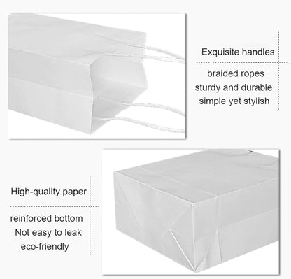 25 PCS Small Gift Bags White Kraft Paper Bag with Handles for Wedding Baby Shower Kid's Birthday Party Favors(8.2 x 6 x 3.1 In)