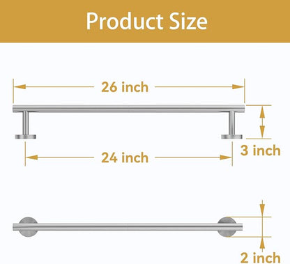 Brushed Nickel Towel Bar, 24 Inch Bathroom Towel Rack, Towel Holder Wall Mounted, Thicken SUS304 Stainless Steel Towel Rod Modern Home Decor (Total Length 26 Inch)