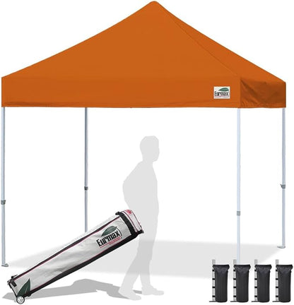 Eurmax USA 10x10ft Pop Up Canopy,Commercial Instant Tent for Outdoor Events,Patented No-Tip Rolling Storage Bag with 4 Sandbags,UV & Water Resistant,Heavy Duty Portable Shelter Gazebo,Pumpkin Orange