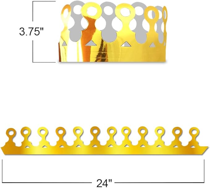 ArtCreativity Pack of 24 Gold Crown - Foil Birthday Party Paper Crowns for Kids - Golden Birthday Hats in 2 Fun Designs Adjustable and Reusable Royalty Party Decorations