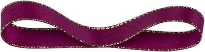 3/8" Double Face Satin Ribbon with Gold Edge 25 Yards (275-Wine), Set for Gift Wrapping, Party Decor, Wedding and Craft