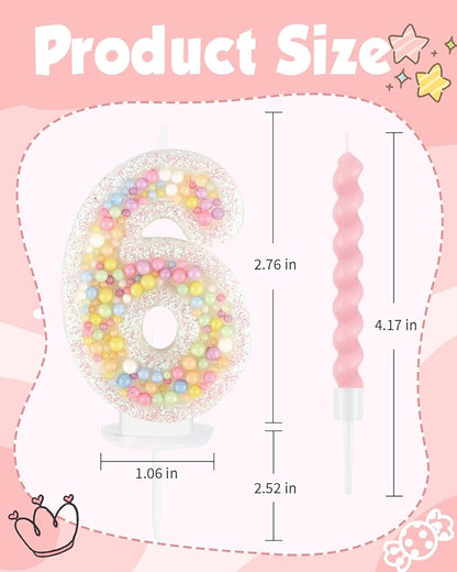 Birthday Candles for Cake, Pink Number Candles, Cake Candles with Greeting Card for Birthday Party Wedding Anniversary Celebrations（6 Candle,White Number Macaron）