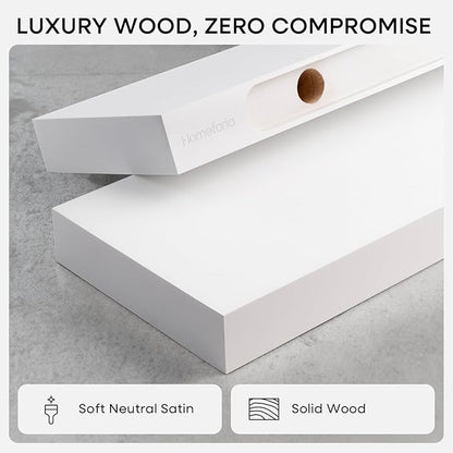 Homeforia White Floating Shelf 18 inch, High End Solid Real Wood 18inch Bathroom Floating Shelves for Wall Mounted, White Wooden 18in Floating Shelves, Heavy Duty Bracket, 18 X 6.5 X 1.75 in, Set of 2