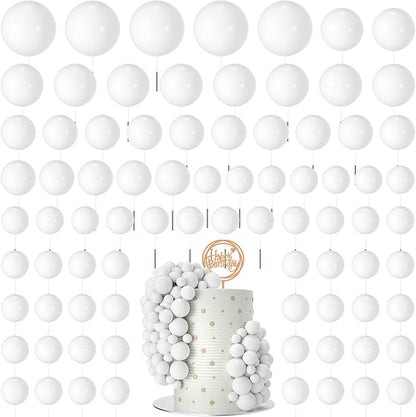 NACHLYNN 80 Pcs Cake Balls Decorations Mini Balloon Cake Topper Balls Foam Cupcake Toppers Balls for Cake Decorating Birthday Parties Weddings Anniversary (White)