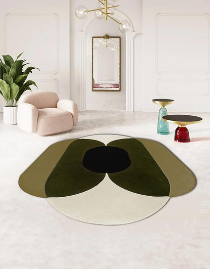 Minimalist Mid Century Modern Abstract Irregular Area Rug for Living Room Bedroom Guestroom Faux Wool Washable Carpet 6x9 Boho Meetingroom Home Office Stain Resistant Floor Rugs Olive Green Beige