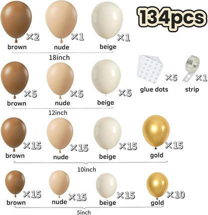 Netural Balloon Arch Kit, Brown White Balloons Nude Tan Metallic Gold Sand White Balloons for Teddy Bear Baby Shower Boho Netural Jungle Safari Birthday Wedding Gender Reveal Decorations