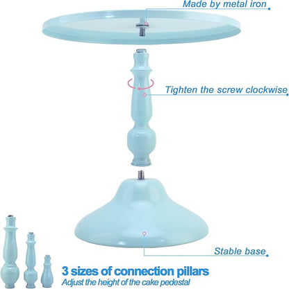 Set of 3 Blue Cake Stands, Metal Round Cake Holder Dessert Pie Pizza Display Stand 8" 10" 12" Serving Tray Decoration for Wedding Celebration Party Birthday Baby Shower