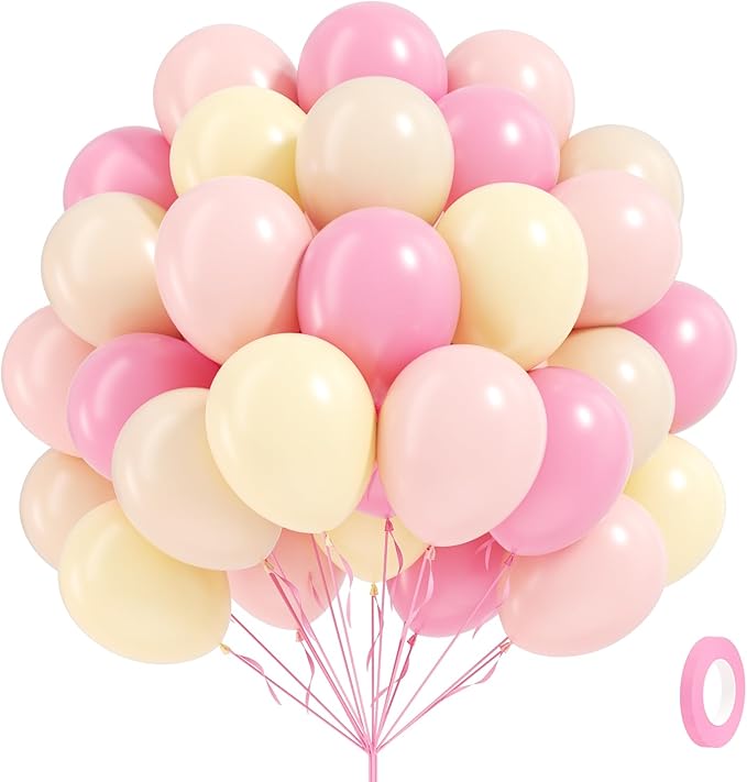 60pcs Pink and Yellow Balloons 12inch, with Sand White Latex Balloons for Anniversary Wedding Baby Shower Birthday Party Decorations