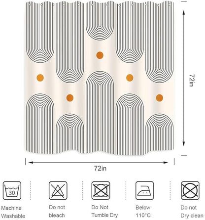 Mid Century Shower Curtain Boho Minimalist Abstract Arch Sun Simple Lines Geometric Modern Beige Bathroom Decor Waterproof Fabric 72Lx72W Inch with 12pcs Plastic Hooks
