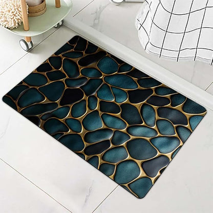 Diatomaceous Earth Bath Mat,Blue and Gold Stones Non-Slip Volume Super Absorbent Fast Drying for Bathroom Kitchen mat,Eco-Friendly Easy to Clean 16×24Inch (40 * 60cm)