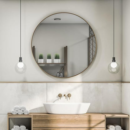 ANDY STAR Gold Round Mirror, 36’’ Brushed Gold Circle Bathroom Mirrors in Stainless Steel Metal Frame 1" Deep Set Design