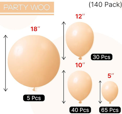 PartyWoo Nude Balloons 140pcs Different Sizes of 18 12 10 5 Inch Apricot Boho Fall Neutral Balloon Arch Kit Garland for Graduation Birthday Boy Baby Shower Theme Party Decorations Brown-F05