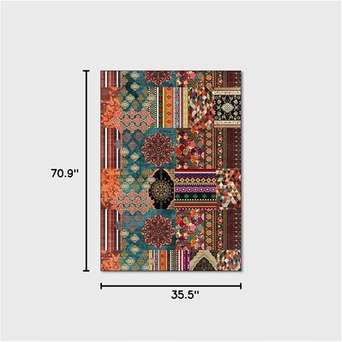 Vintage Boho Area Rugs Multicolor Ethnic Style Geometric Splicing Carpets Bedroom Living Room Kitchen Floor Mats Indoor Outdoor Non-Shedding Runner Rug Home Décor Carpet 3' X 6'