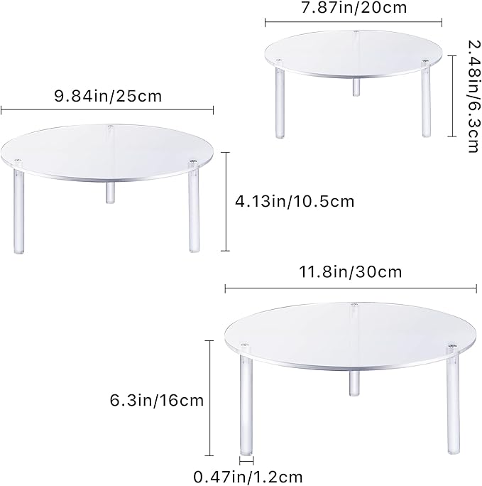 Supkiir Acrylic Cake Stand, 3Pcs Round Clear 3 Tier Cupcake Stand Cake Holder for Cupcake Dessert Cake Pizza