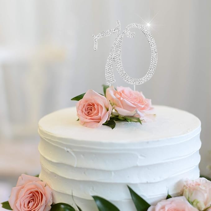 Bling Crystal Rhinestone 70 Birthday Cake Topper - Best Keepsake | 70th Party Decorations Silver