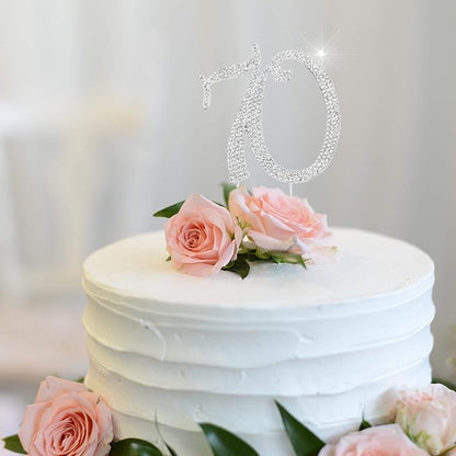 Bling Crystal Rhinestone 70 Birthday Cake Topper - Best Keepsake | 70th Party Decorations Silver
