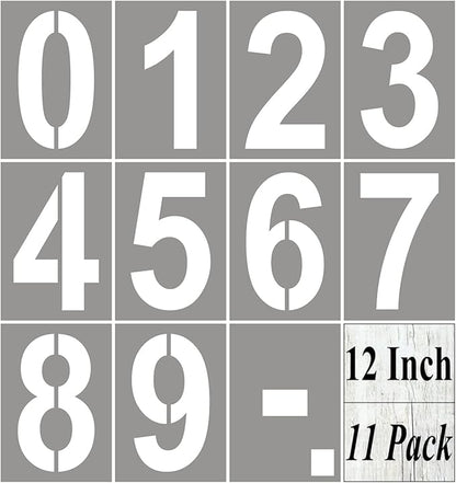 12 Inch Large Number Stencils for Painting - 11 Pack Number Stencil Templates for Curb Address, Cakes, Cookies, Mailboxes and Crafts, Reusable House Numbers Stencils for Wood Signs & Cement Wall Art