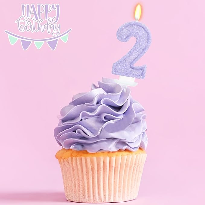 Purple Birthday Candles for Girls - Number 2 Candle Cake Topper for Purple Fairy Birthday Party Decorations