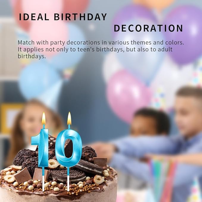 10 Birthday Candle for 10th Birthday Decorations for Boys Blue
