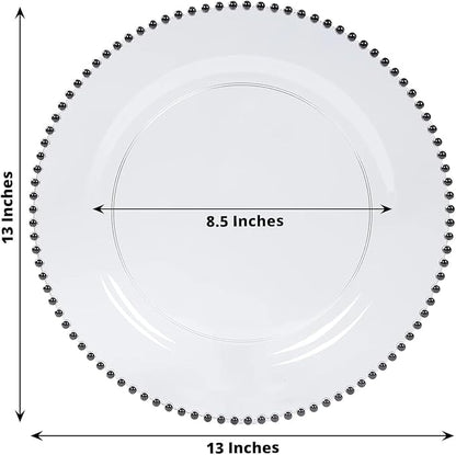 Efavormart 10-Pack Economy Plastic Charger Plates 13" Round Clear with Black Beaded Rim - Stylish Dinner Party Serving Plates