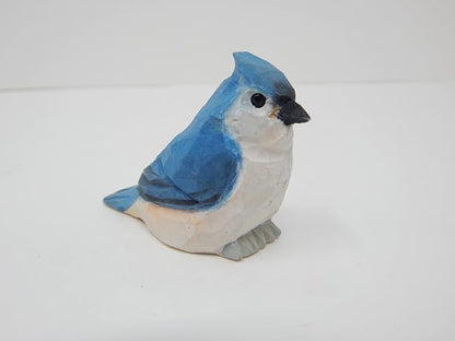 Selsela Hand-Carved Tufted Titmouse Bird Figurine - Wood Figurine Statue Blue Jay-Inspired Sculpture Ornament Decor Miniature Art. Handmade Carved Ornament for Rustic Decor & Collectors