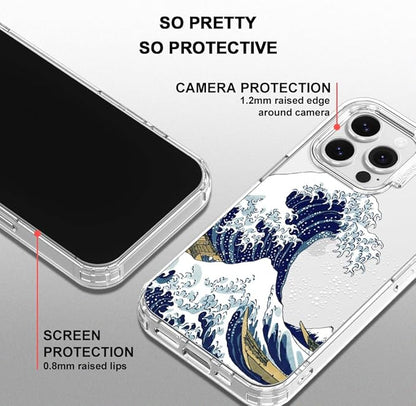 MOSNOVO Case for iPhone 16 Pro Max, [Buffertech 6.6ft Military-Grade Drop Protection] [Anti Peel Off Tech] Clear TPU Bumper Phone Case Cover Design - Great Wave