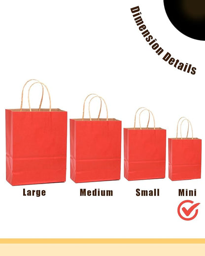 qiqee 24 Pcs Red Mini Paper Gift Bags with Handles 6"x4.5"x2.5" Small Brown Kraft Party Favor Bags Treat Bags Multiple Uses (Mini size)