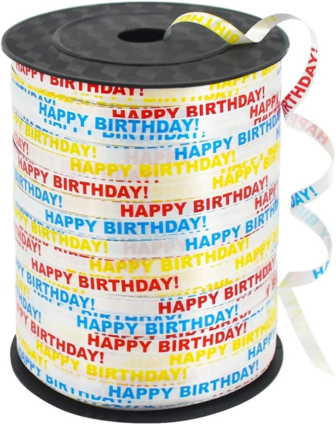BEISHIDA 500 Yards Happy Birthday Printed Crimped Curling Ribbon Balloon String Roll Gift Wrapping Ribbon for Party Festival Art Craft Decor Florist Flowers Decoration Supplies