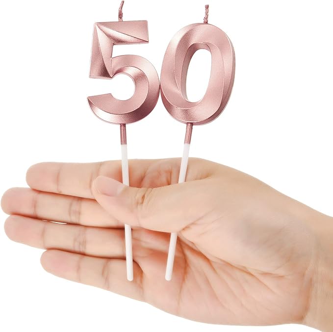 BBTO 50th Birthday Candles Number Candles Cake Topper Decoration for Birthday Wedding Anniversary Celebration Supplies(Rose Gold, 50th)