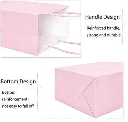 ADIDO EVA 25 Pcs Macaron Pink Gift Bags Small Paper Bags with Handles for Party Favor (8.2 x 6 x 3.1 in)