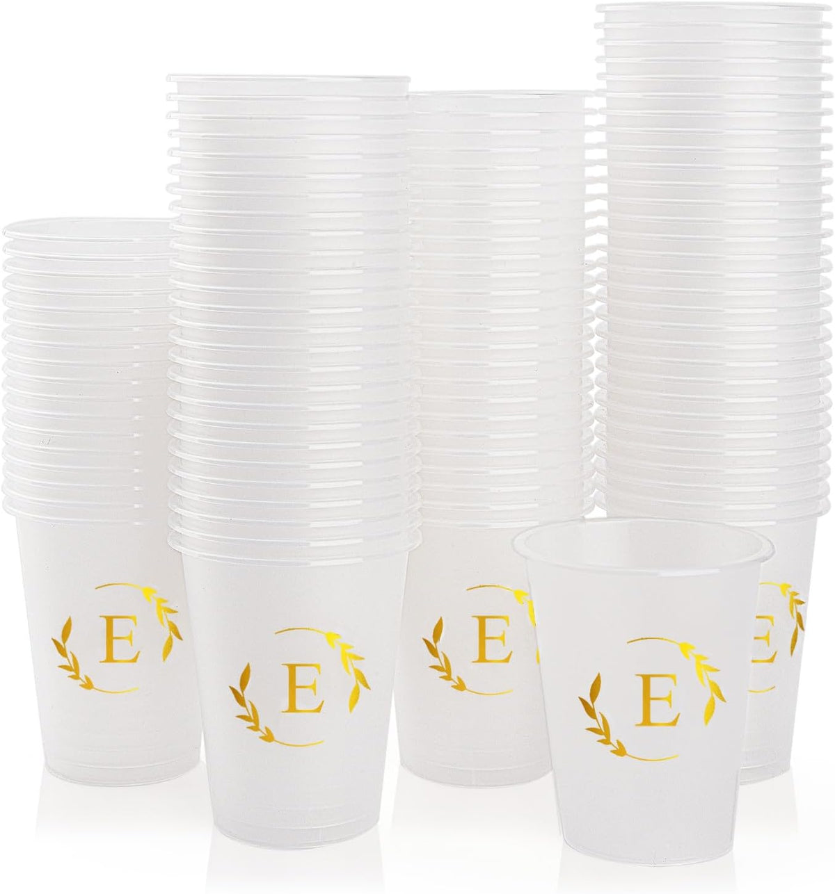 100 Monogrammed Cups Disposable Initial Plastic Cup 12 oz Wedding Personalized Cup for Wedding Reception Baby Shower Birthday Party(Letter E)