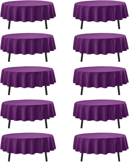 10-Pack Purple Round Tablecloths, 70 Inches, Stain-Resistant Polyester for 3-4 Ft Round Tables - Washable Table Covers for Weddings, Banquets, Birthday Parties, Events