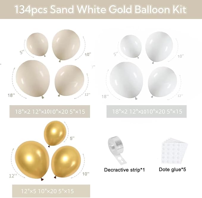 Sand White Gold Balloon Arch Kit, Matte White Cream Balloons Metallic Gold Beige Balloons for Boho Neutral Baby Shower Engagement Wedding Bridal Shower Birthday Anniversary Decorations
