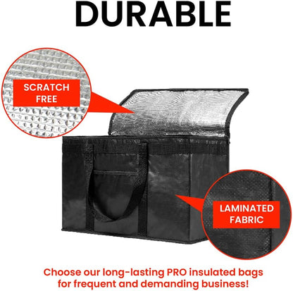 Durable XXL PRO Insulated Cooler Bag and Food Warmer for Delivery & Grocery Shopping with Zippered Top, Green Commercial Grade (1 Pack)