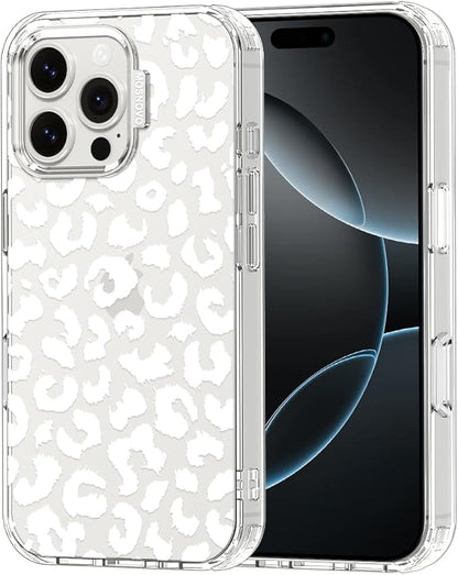 MOSNOVO Case for iPhone 16 Pro Max, [Buffertech 6.6ft Military-Grade Drop Protection] [Anti Peel Off Tech] Clear TPU Bumper Phone Case Cover Design - White Leopard Print