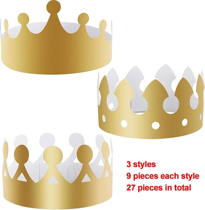 SIQUK 27 Pieces Golden Paper Crown Party Gold Crowns Hats King Crowns for Party and Celebration