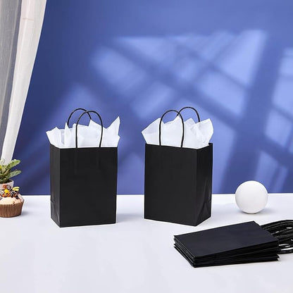 SUNCOLOR 50-Pack Mini Paper Gift Bags, 6" Mini Goodie Bags, Black Handle Party Favor Bags for Birthday, Halloween, Wedding
