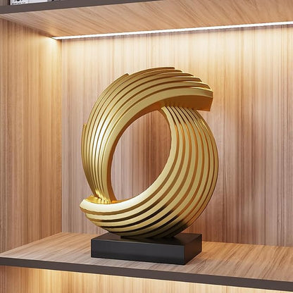 Golden Wave Resin Origami Statue Modern Abstract Home Decoration Emphasizes Abstract Office Desk Carving Table Family Bedroom Living Room Garden Office Golden Stripe Decoration (B)