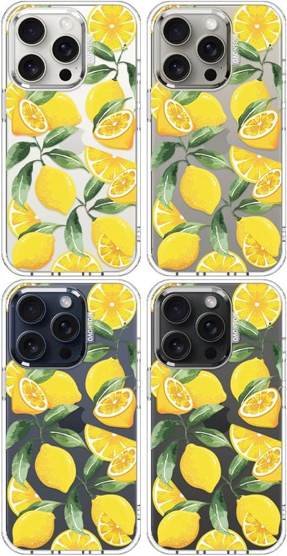 MOSNOVO Case for iPhone 15 Pro, [Buffertech 6.6ft Military-Grade Drop Protection] [Anti Peel Off Tech] Clear TPU Bumper Phone Case Cover Design - Lemon