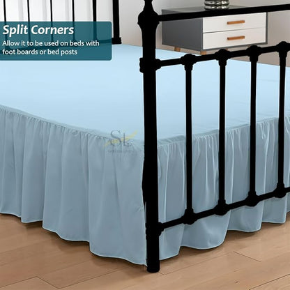 Shreem Linen Ruffled Bed Skirt with Split Corners, Gathered Style, 100% Microfiber, 16-Inch Drop, Dust Ruffle Bedskirt with Platform, Twin, Light Blue