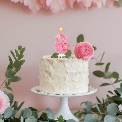 Pink Flower Birthday Candle,Number Birthday Candles for Cake, Ideal Birthday Parties Cake Decor, Wedding Anniversary and Other Celebrations (Number 8, Pink)