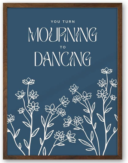 EcoHest Walnut Color OAK Wood Framed Wall Art, 12x16in Psalm 30:11 Mourning To Dancing Bible Verse Christian Wall Art, Modern Blue Bedroom Decor For Living Room Bathroom Christian Merch Gift 1Pack